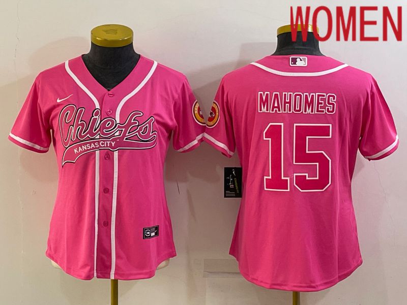 Women Kansas City Chiefs 15 Mahomes Pink 2022 Nike Co branded NFL Jerseys